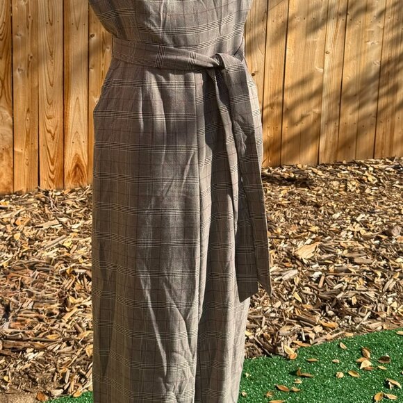 Lulus Brown Plaid Wide-Leg Sleeveless Jumpsuit Women’s XL Belted Fall Outfit - Picture 4 of 8